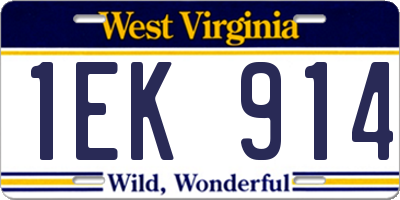 WV license plate 1EK914