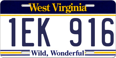 WV license plate 1EK916