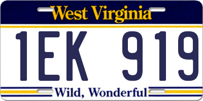 WV license plate 1EK919