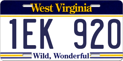 WV license plate 1EK920