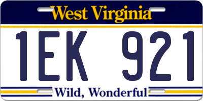 WV license plate 1EK921
