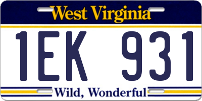 WV license plate 1EK931