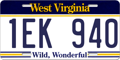 WV license plate 1EK940