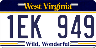 WV license plate 1EK949