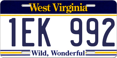 WV license plate 1EK992