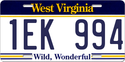 WV license plate 1EK994