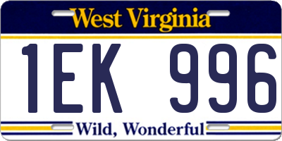 WV license plate 1EK996