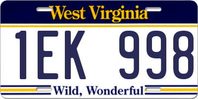 WV license plate 1EK998