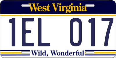 WV license plate 1EL017