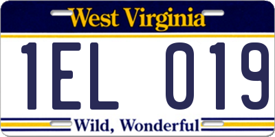 WV license plate 1EL019