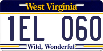 WV license plate 1EL060