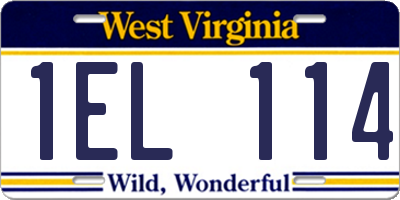 WV license plate 1EL114