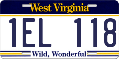 WV license plate 1EL118