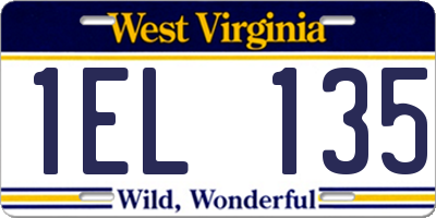 WV license plate 1EL135