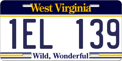WV license plate 1EL139