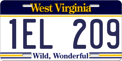 WV license plate 1EL209