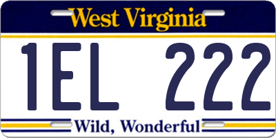 WV license plate 1EL222