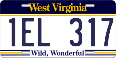 WV license plate 1EL317