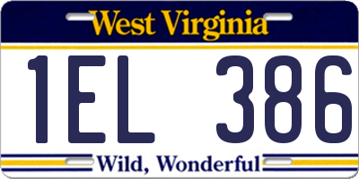 WV license plate 1EL386
