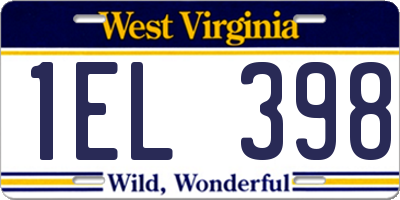 WV license plate 1EL398
