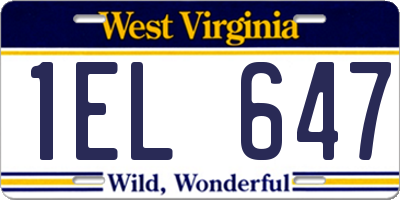 WV license plate 1EL647