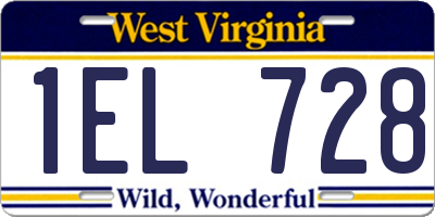 WV license plate 1EL728