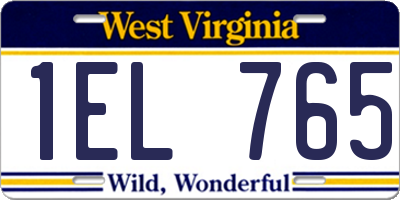 WV license plate 1EL765