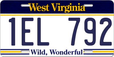 WV license plate 1EL792