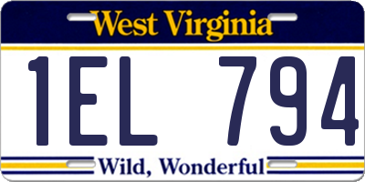 WV license plate 1EL794