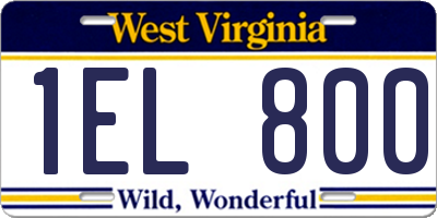 WV license plate 1EL800