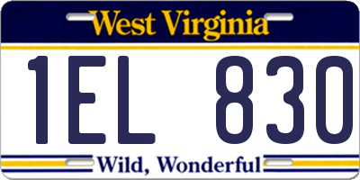 WV license plate 1EL830