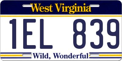 WV license plate 1EL839