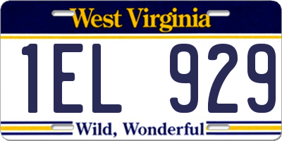 WV license plate 1EL929