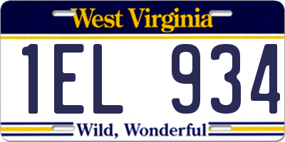 WV license plate 1EL934