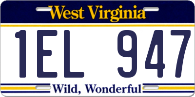 WV license plate 1EL947
