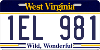 WV license plate 1EL981