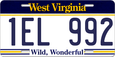 WV license plate 1EL992