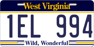 WV license plate 1EL994