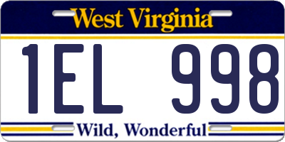 WV license plate 1EL998