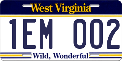 WV license plate 1EM002