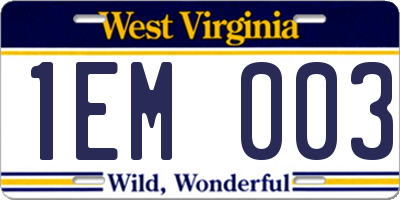 WV license plate 1EM003