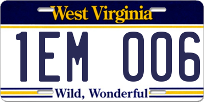WV license plate 1EM006