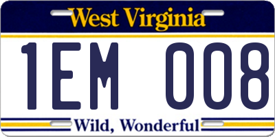 WV license plate 1EM008