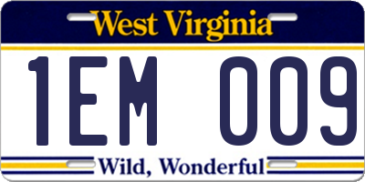 WV license plate 1EM009