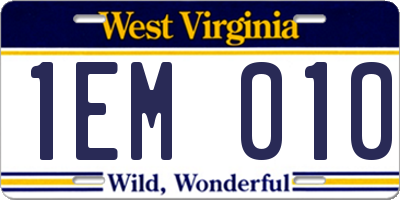 WV license plate 1EM010
