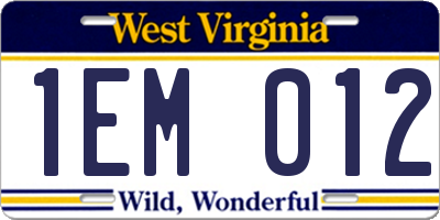 WV license plate 1EM012