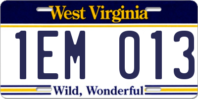 WV license plate 1EM013