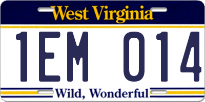 WV license plate 1EM014