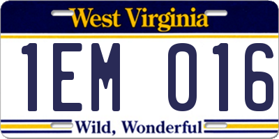 WV license plate 1EM016