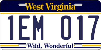 WV license plate 1EM017